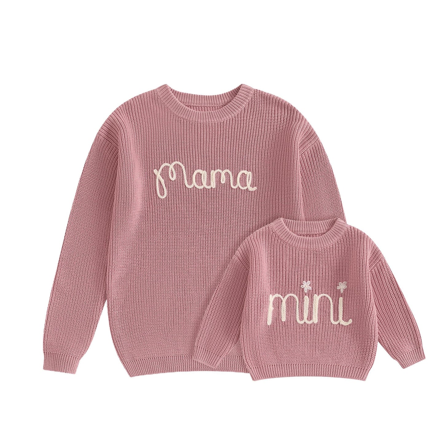 Mommy and Me Matching Outfits Mama and Mini Long Sleeve Crewneck Sweater Pullover Tops Mother Baby Matching Clothes (Women M Pink) 2Luckey