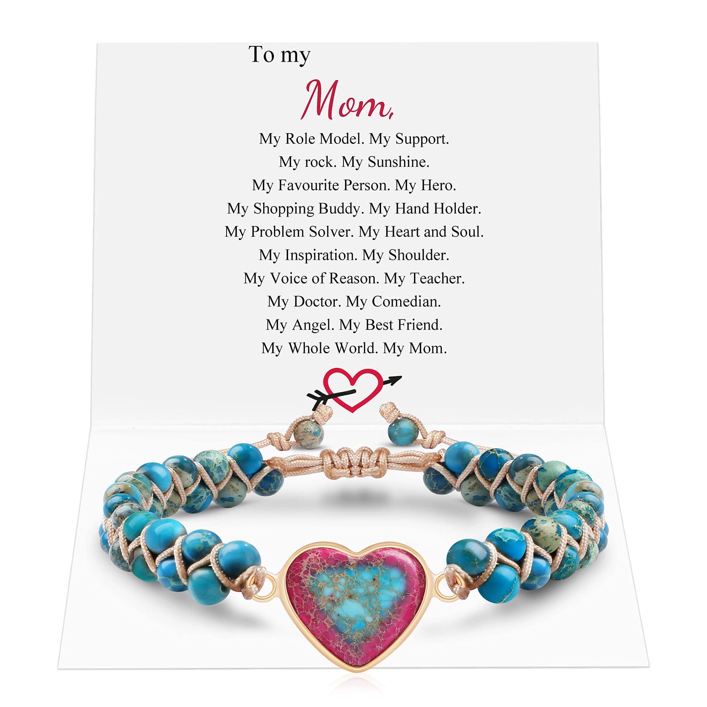 Mom Gifts for Birthday Unique Heart Bracelet Mothers Day Gifts for Mom from Daughter Son Bead Bracelets Christmas Valentines Day Gifts for Her Mother Adjustable Bracelets for Women to My Mom Bracelet 2Luckey