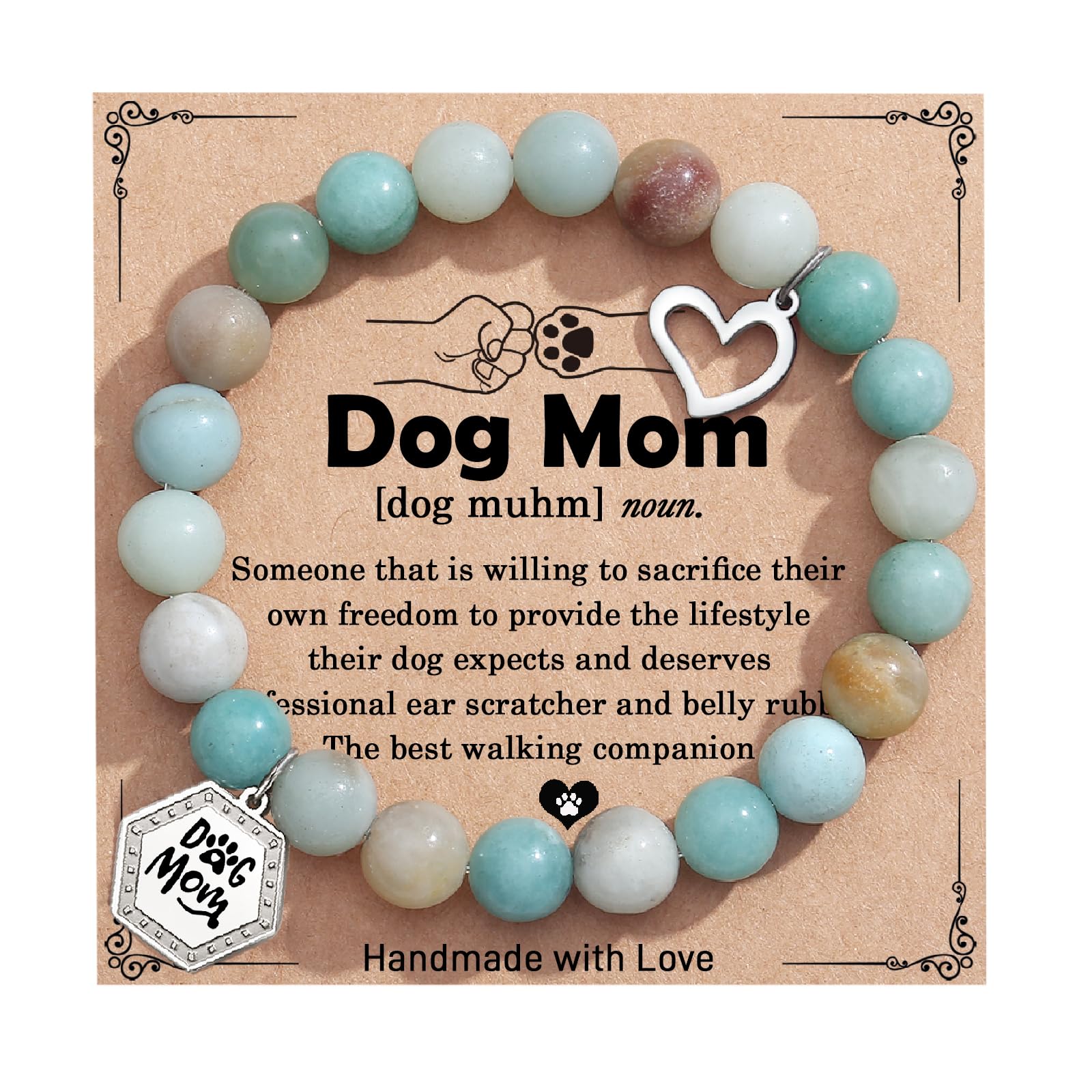 TONY & SANDY Dog Mom Gifts for Women Best Dog Mom Amazonite Bracelet Dog Lover Gifts for Women Christmas Mothers Day Stocking Stuffers Gifts for Dog Mom Mother 2Luckey