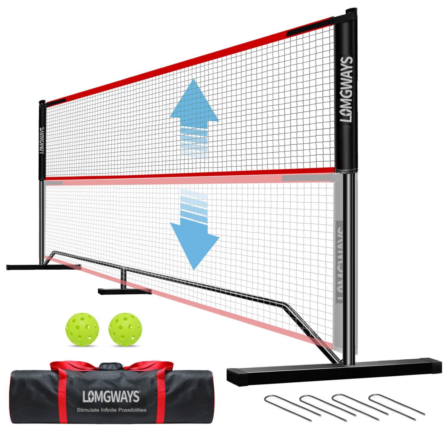 LOMGWAYS Badminton Pickleball Net - 20FT Adjustable Portable Badminton Net for PickleballTennisBadminton with Pickleballs and Carry BagSmall Pickleball Net for BackyardBeachDrivewayEasy Setup 2Luckey