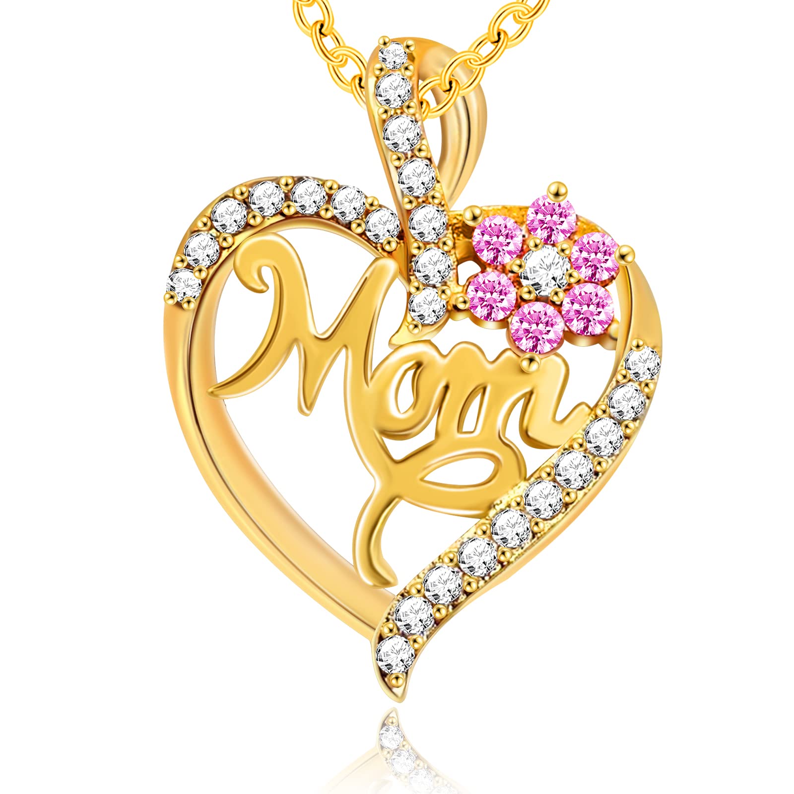 GemJelry Mothers Necklace Gifts for Mom from Daughter Son I Love You Mom Necklace Heart Pendant Rhinestone Jewelry with Box Birthday Mothers Day Gifts for Women 2Luckey