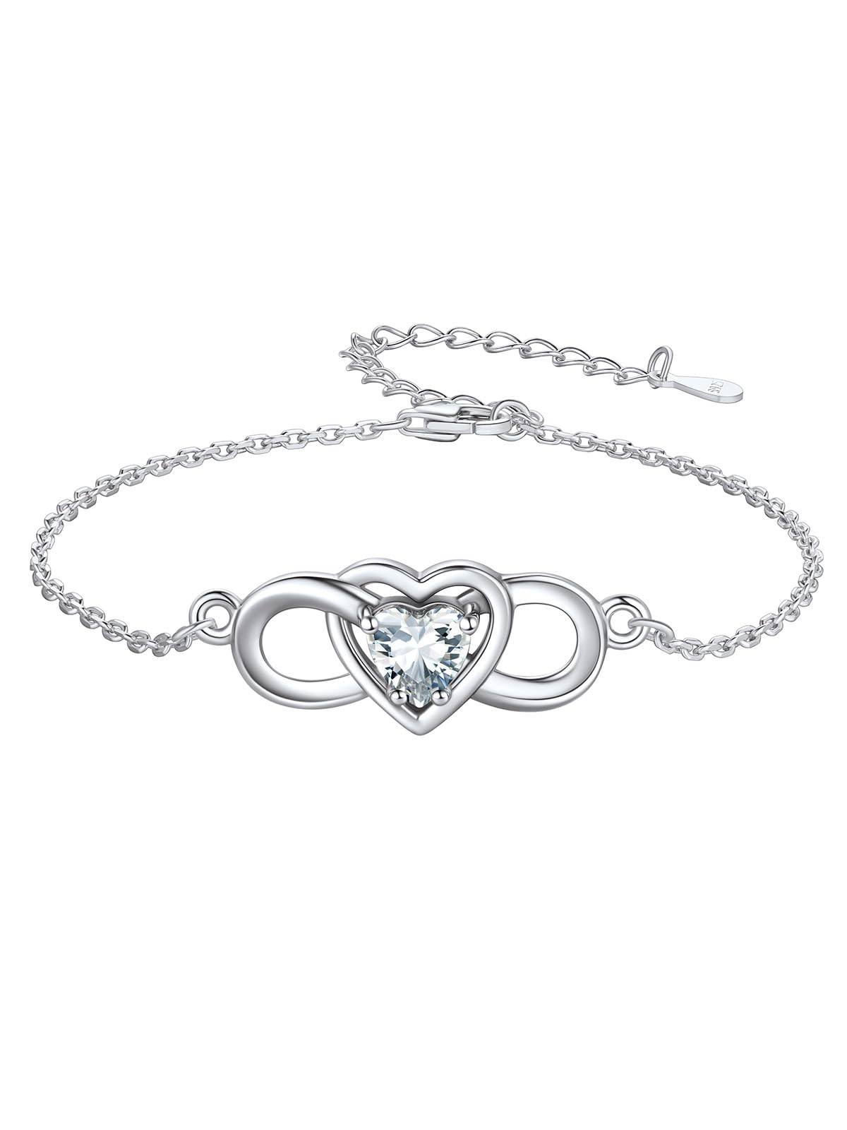 Custom4U Womens Infinity Bracelet Sterling Silver Heart Bracelets Endless Love Valentines Day Mother’s Day Birthday Gifts for Her 2Luckey