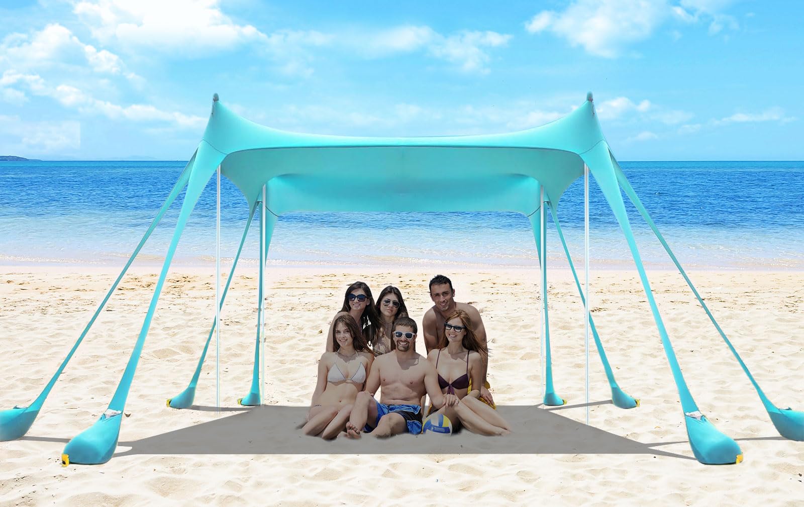 Beach Tent Sun Shelter Portable Pop Up Beach Sun Shade Canopy 11x11 FT UPF80+ Protection Outdoor4 Thickened Aluminum Poles for BackyardPicnicsCamping and Beach (Turquoise) 2Luckey