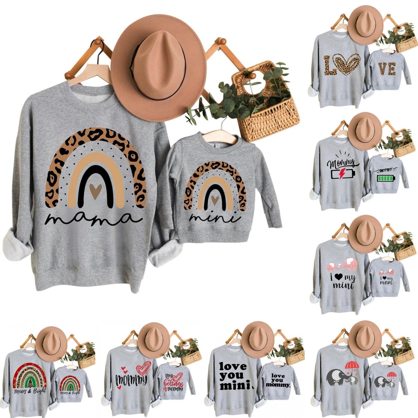 HIUARA Crewneck Sweatshirts Mommy and Me Matching Outfits Xmas Print Long Sleeve Shirts Family Matching Pullover 2Luckey