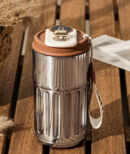 Smart Digital Thermal Bottle Portable Coffee Mug Stainless Steel Water Bottle In-Car Insulated Cup Keep Cold Vacuum Flasks 450ml 2Luckey