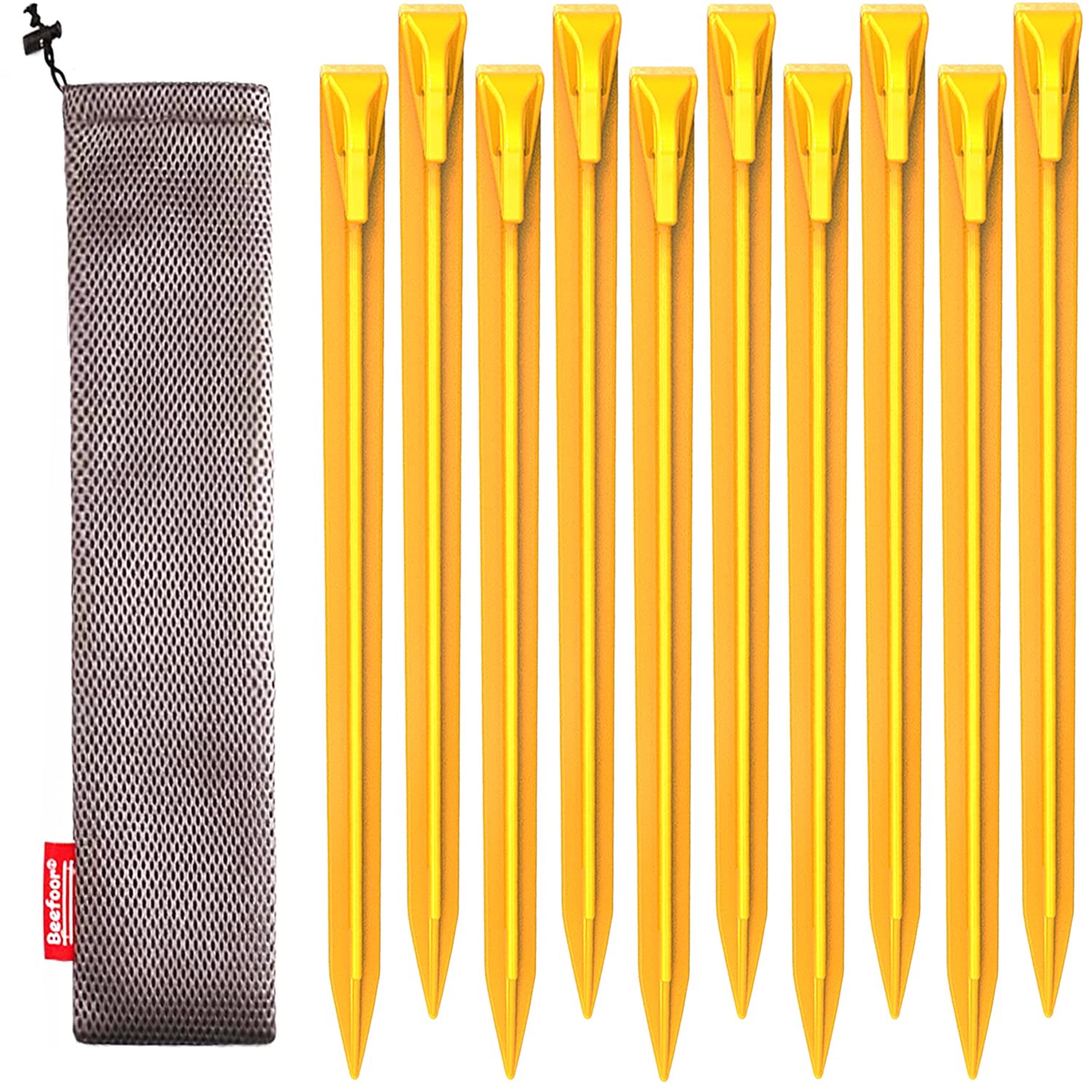 Beefoor 10-Pack Plastic Tent Stakes – 12-Inch Heavy Duty Canopy Anchoring Pegs for Camping Gardening Landscaping Backpacking – Lightweight Rust-Proof Reusable Camping Stake 2Luckey